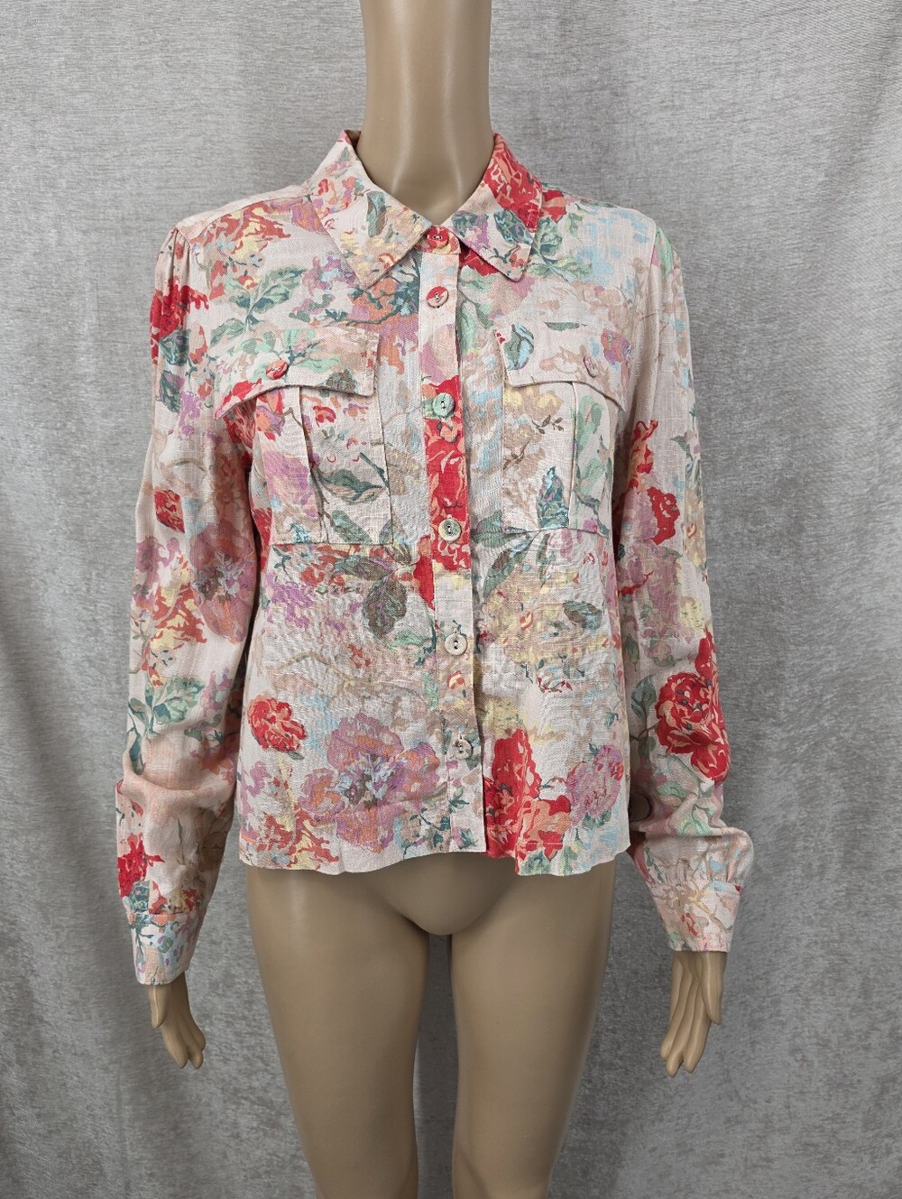 Tibal Linen Blend Floral Lightweight Button Up Jacket Shacket